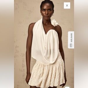 Miss Rosier NWT MISS ROSIER Maeva white halterneck floral-appliqué top- Medium